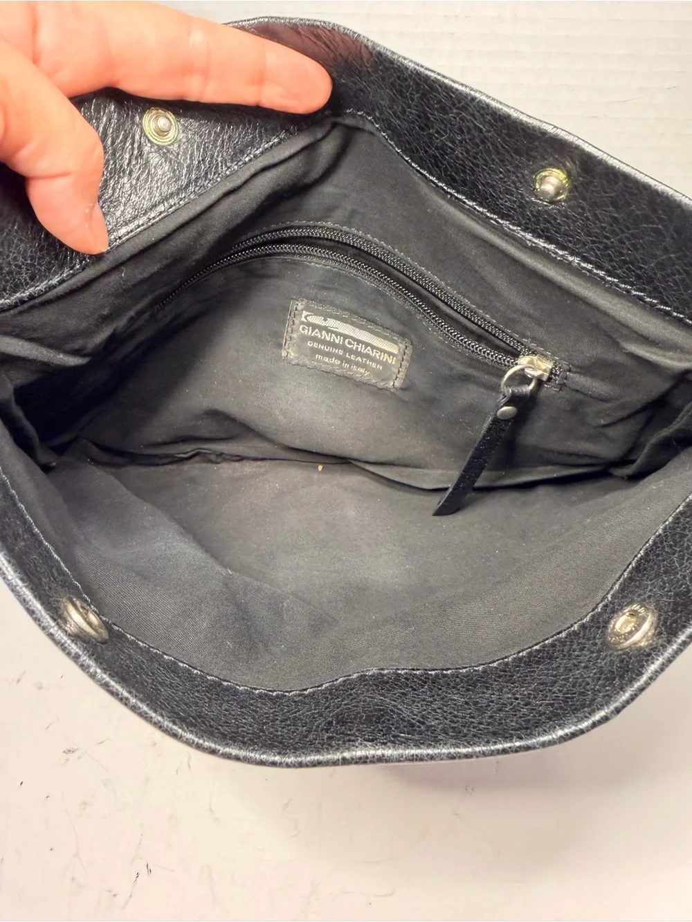 Gianni Chiarini Foldover Genuine Leather Black Clutch Bag